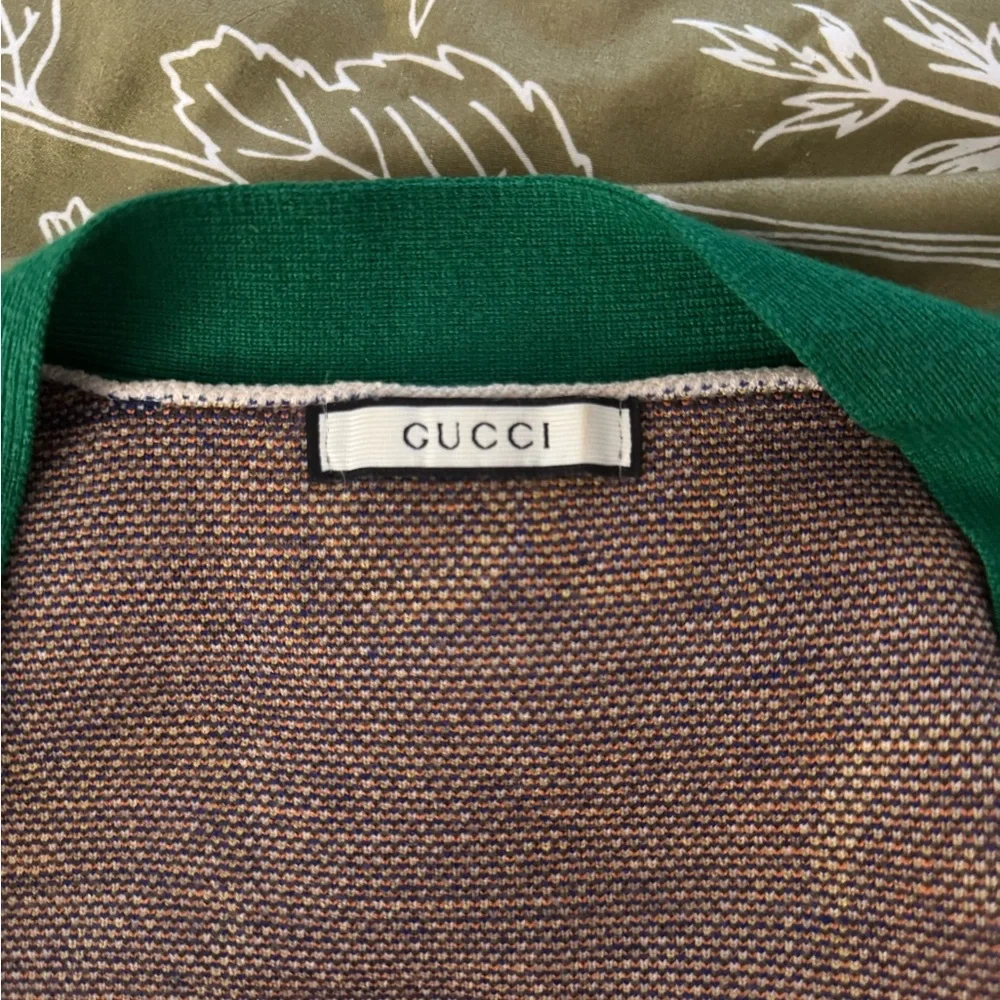 Gucci Cream Cardigan with Green Trim and Multicolor GG Print - Picture 3 of 3